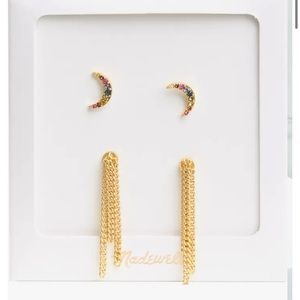 Madewell Moonrise Stud & Chain Drop Earrings Set